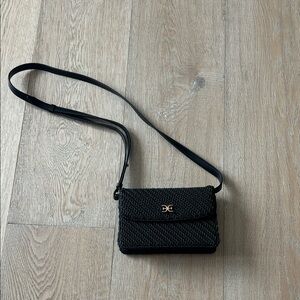Sam Edelman Black Woven Crossbody with Gold Logo Accent
